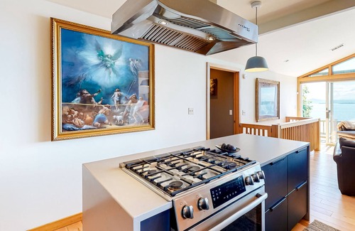 Schuyler Falls House | Lakefront home with fireplace, deck, patio, kayaks, and small beach