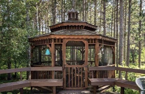 Necedah House | Lakeside Home on 2.5 acres with Architectural Gazebo, Fire Pit, & Boat Slip