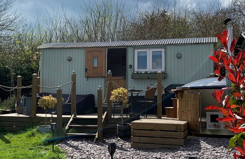 New Forest District Cabin | Large New Forest Shepherds Hut and Scandinavian Hot Tub with hydro massager