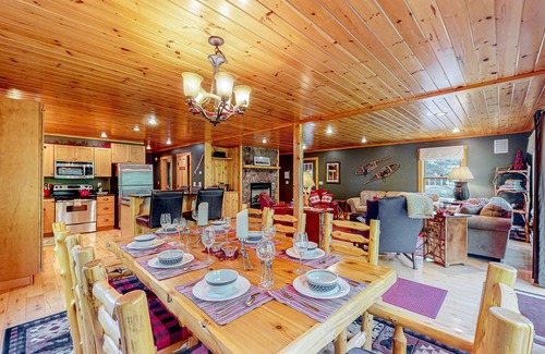 Sunday River Area Ski Chalet | Log cabin 1 mile from Sunday River with hot tub, fireplace & Ping-Pong