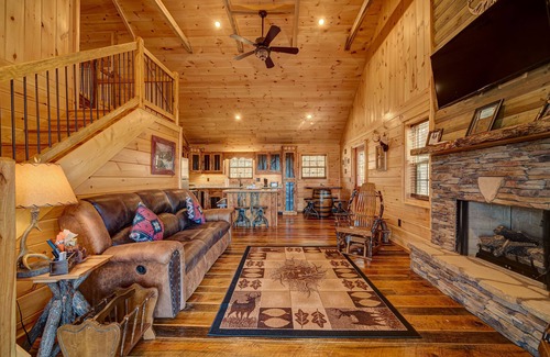 Murphy Cabin | LOG CABIN + MOUNTAIN VIEWS! HOT TUB, POOL & GAME TABLE, FIBER WIFI & DISCOUNTS!