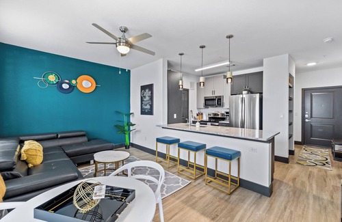 Lewisville Apartment | Lux King Bed,1 bedroom + den sleep area with 2 twin trundle bed, Pool view, DFW