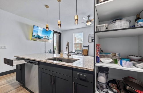 Lewisville Apartment | Lux King Bed,1 bedroom + den sleep area with 2 twin trundle bed, Pool view, DFW