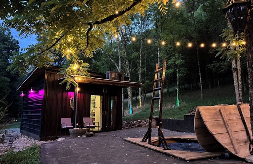 Pleasant Shade Cabin | Luxe Cabin Hot Tub Outdoor Movie Screen Mountains