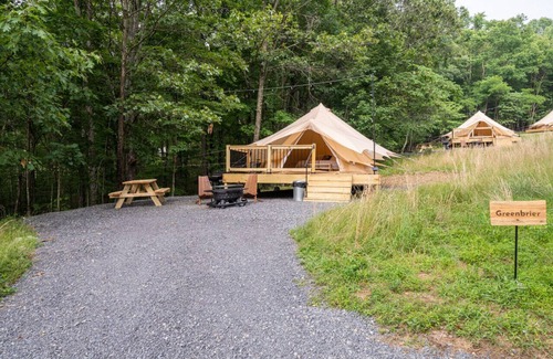Great Cacapon RV Rental | Luxury Camping with King Bed - Greenbrier Tent