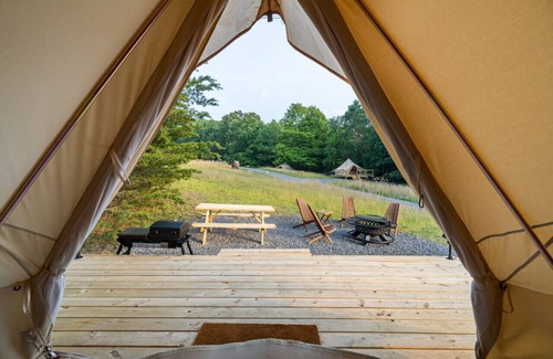 Great Cacapon RV Rental | Luxury Camping with Two Full Beds - Seneca Tent