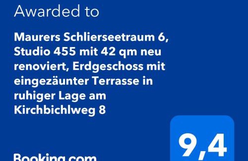 Schliersee Apartment | Maurers Schlierseetraum 6, Studio 455 mit 42 qm neu renoviert, Erdgeschoss mit eingezäunter Terrasse in ruhiger Lage am Kirchbichlweg 8