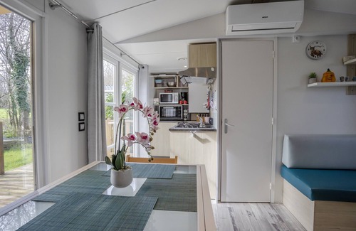 Carnac RV Rental | Mobile Home 'Au Petit Bonheur' with Shared Pool, Private Terrace and Private Garden
