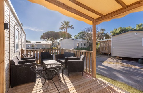 La Cote Radieuse RV Rental | Mobile Home 'Soleia 2023 Mar Estan 4x' with Private Terrace and Air Conditioning