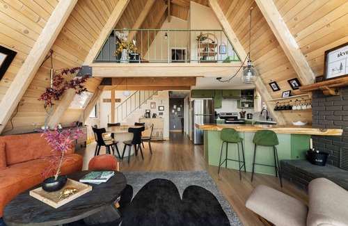 Running Springs Ski Chalet | Modern A-Frame with Mountain Views, Hot Tub, Game Room, & EV in Running Springs