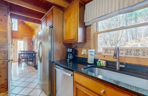 Cherry Log Cabin | Mountain view cabin with game tables, large deck, hot tub, fireplace, & AC