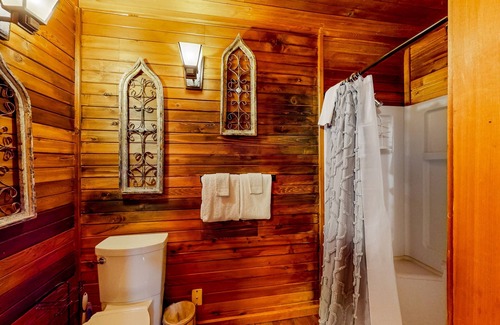 New Meadows Cabin | Mountain-view cabin with private hot tub, furnished deck, 2 kitchens, & 2 W/Ds