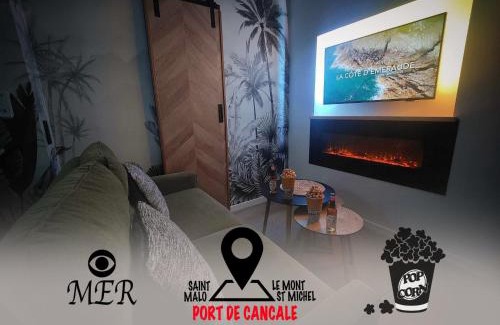 Cancale Apartment | MRODBNB - Appart Neuf - Aperçu Mer - 25m Plage & Resto - Ciné - Cheminée - Popcorn