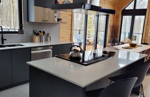 Lac Superieur Village Ski Chalet | New, cozy, modern, access to lake, kayaks, pool, tennis.