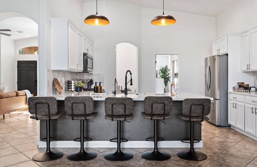 Desert Hot Springs House | NEW! Mountain Views, Saltwater Pool&Spa, Firepit and Outdoor BBQ and bar area