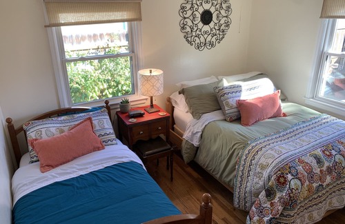 Sunset House | Outdoor fireplace, hot tub, coffee bar. Close to green belt and downtown