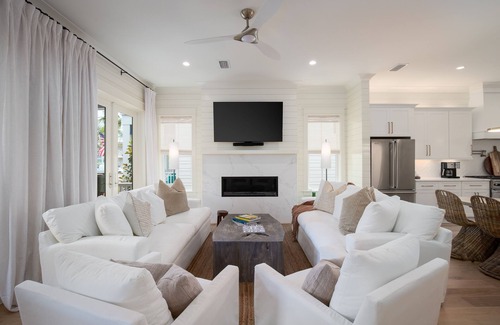 Lakeside at Blue Mountain Beach House | "Over the Moon" 30A Home Golf Cart Elevator Community Pool Blue Mountain Bch