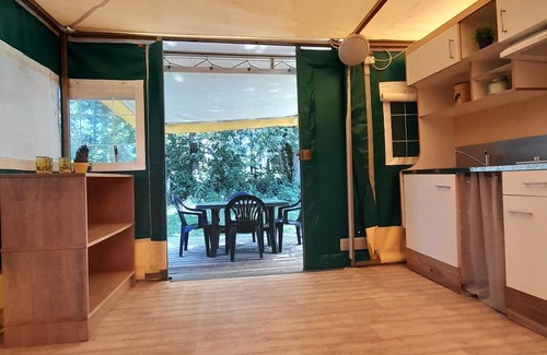 Fajoles RV Rental | Pagan tent. On flat, shady grounds, with swimming pool. Quietly.