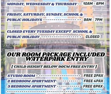 Malacca City Apartment | Palace Top 1 Waterpark Family Resort Melaka Town - Free Tickets with Unlimited Access