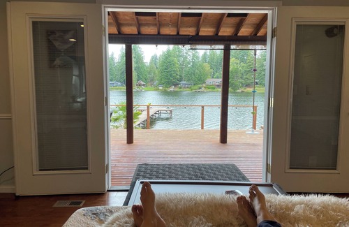 Belfair House | Peaceful Lakefront Luxury: Hot Tub, Sandy Beach, King Bed, Stocked Kitchen