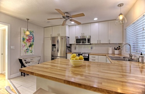 St. Pete Beach Apartment | Poolside on first floor with workspace and updated kitchen