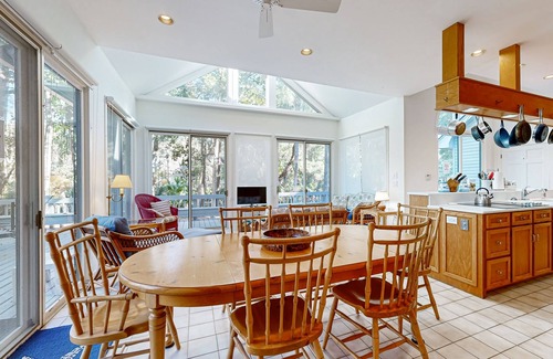 Vanderhorst Plantation House | Private home with large deck and views of a lagoon – walk or bike to the beach