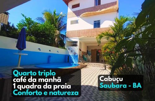 Saubara Apartment | Quarto 1 triplo café da manhã em Pousada, Praia de Cabuçu BA