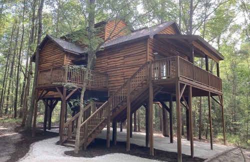 Livingston Cabin | Relax with a view from above in a tree-top getaway! Two Creeks Crossing Resort