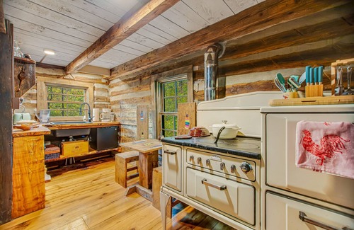 Canton Cabin | Rustic retreat with wood stove, old-school kitchen, porch, & lovely views