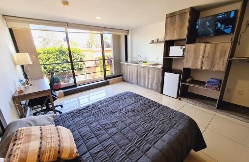 Ciudad Lopez Mateos Apartment | S02 SUITE para 1 A 2 PAX Premium Suite Frente al TEC CEM con Cocineta WiFi Balcón Parking Terraza