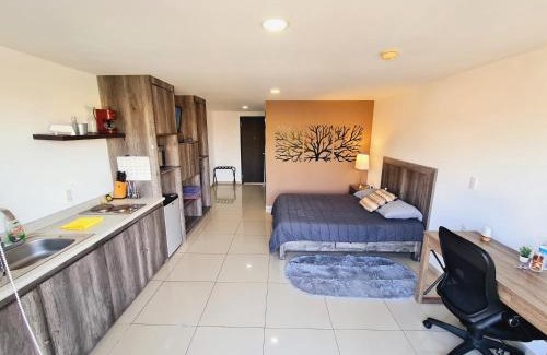 Ciudad Lopez Mateos Apartment | S02 SUITE para 1 A 2 PAX Premium Suite Frente al TEC CEM con Cocineta WiFi Balcón Parking Terraza