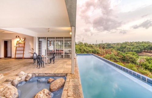 Karjat Villa | SaffronStays One Tree Farm, Karjat - infinity pool villa with amazing river views