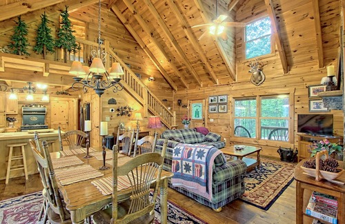 Ellijay Cabin | Secluded home on acreage with private hot tub, fireplace & wraparound deck