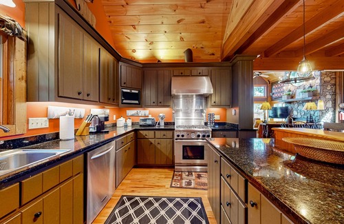 Clyde House | Secluded Smoky Mountain home with panoramic views, wood stove, & hot tub
