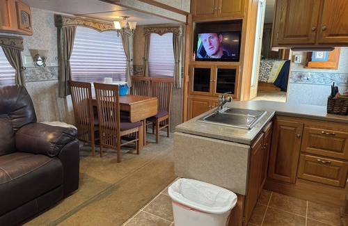 Holly Beach House | Short walk to the beach! This camper & cabin offer a perfect getaway!