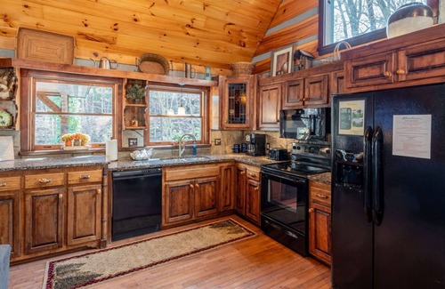 Topton Cabin | Slippery Rock-Pet Friendly, Luxury Log Cabin Rental on Creek, Outdoor TV over Fireplace, Hot Tub-Western NC