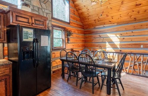 Topton Cabin | Slippery Rock-Pet Friendly, Luxury Log Cabin Rental on Creek, Outdoor TV over Fireplace, Hot Tub-Western NC