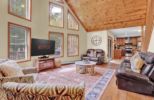 Gouldsboro Ski Chalet | Snowy Cozy Retreat with Hot Tub, Fireplaces & Private Sauna near Ski Resorts!