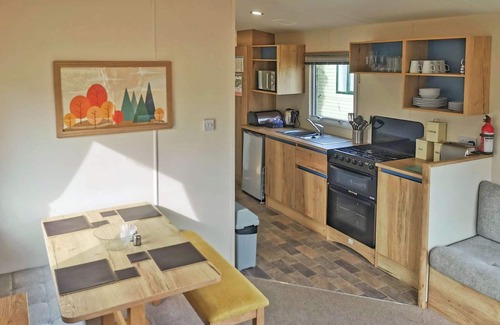 Llanllwchaiarn House | Spacious and well-presented 12ft-wide caravan with one double and two twin bedrooms.