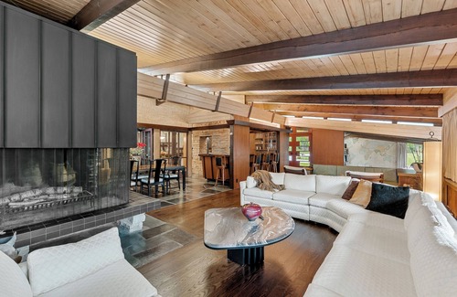 Brookfield House | Spacious MCM home blends elegance w/retro charm. Includes pool, steam and sauna