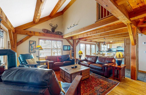 Greenville Junction House | Spectacular lakefront home with dock, firepit, & vaulted ceilings - dog-friendly