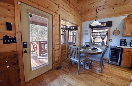 Blairsville Cabin | Stone Lodge - view, hot tub, fire pit, game room