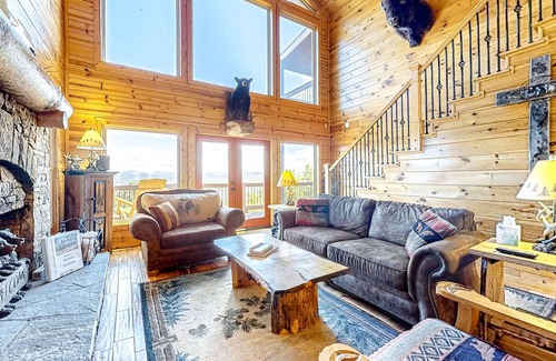 Morganton Cabin | Sunlit cabin with private hot tub, fireplace & stunning mountain views