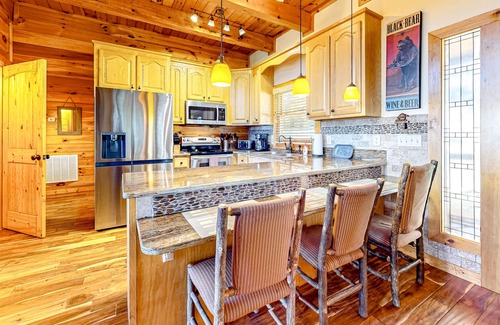 Morganton Cabin | Sunlit cabin with private hot tub, fireplace & stunning mountain views