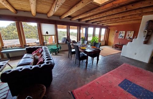 Eldorado at Santa Fe House | Sunny, serene, pet-friendly Southwestern home w/hot tub, office. Winter bliss.