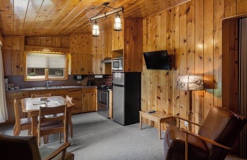 Ennis Cabin | Superior Kitchen cabins with King bed, overlook of lush Bear Creek Meadow
