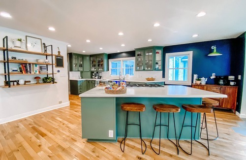 Mars Hill House | The fun house: fire pit, hot tub, fishing, pond, pizza oven & outdoor movie gear