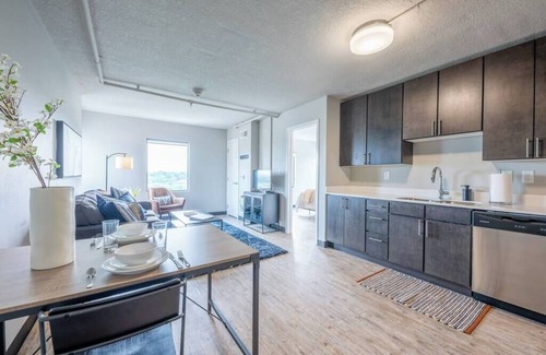 Downtown Des Moines Apartment | Top Floor Amazing Views Free Parking Fast Wifi Gym