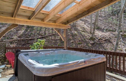 Asheville House | Treetop Towers, Hot Tub, Game Room, and Creek Views!