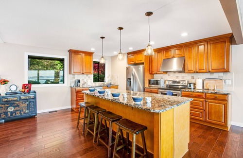 Camano Island House | Updated sound front home with water & mtn views, fireplace, firepit, balcony